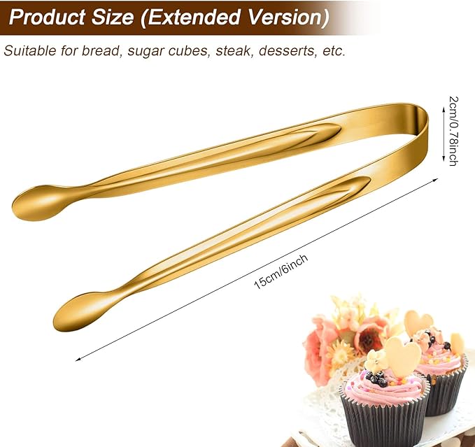 Gejoy 12 Pieces Mini Tongs Stainless Steel Small Sugar Serving Tongs for Charcuterie Board Appetizers Dessert Serving Food Tiny Party Danish Candy(6 Inch,Gold) - Image 4