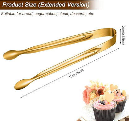 Gejoy 12 Pieces Mini Tongs Stainless Steel Small Sugar Serving Tongs for Charcuterie Board Appetizers Dessert Serving Food Tiny Party Danish Candy(6 Inch,Gold) - Image 4