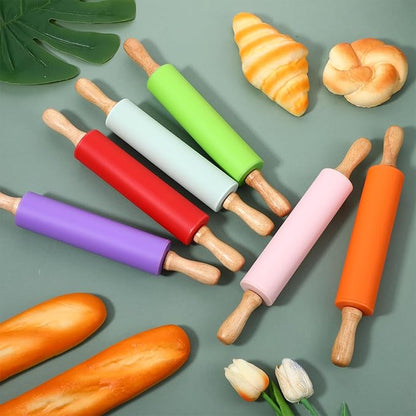 6 Pack Small Rolling Pins for Kids, Silicone Rolling Pin with Wooden Handle, Mini Rolling-Pins for Dough, Cookie, Pastry, 12 Inch (6 Colors) - Image 7