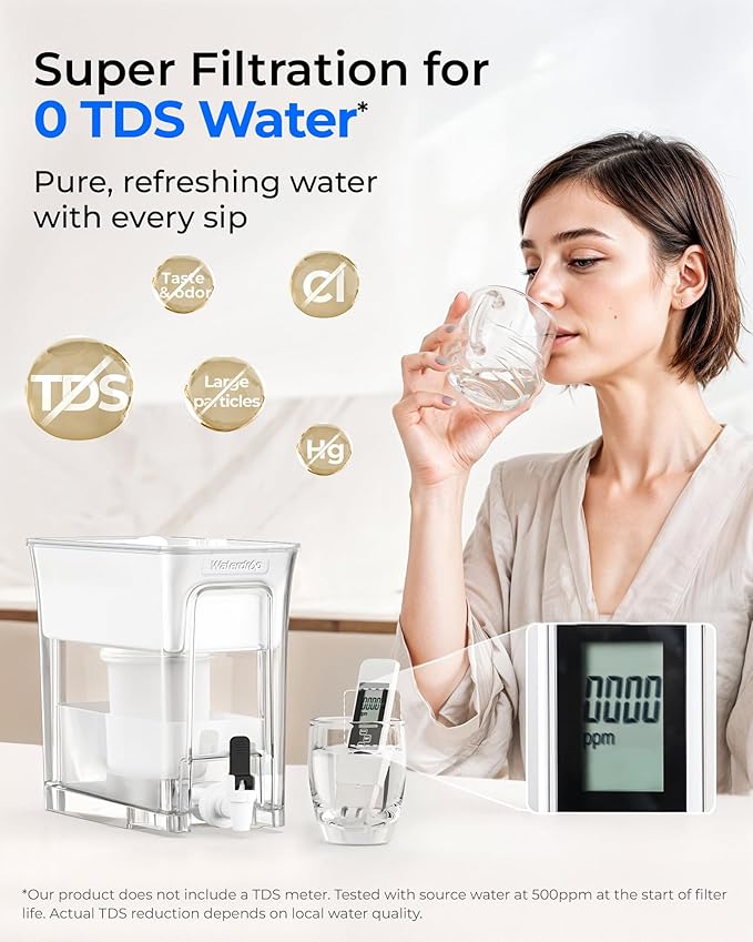 Waterdrop 0 TDS 35-Cup Slim Water Filter Dispenser, Large Capacity, Reduces TDS, Chlorine, PFOA/PFOS and More, BPA Free, White (with 1 Filter) - Image 4
