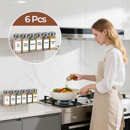 ComSaf Spice Jars with Shaker lids Adjustable, 4oz 6PCS, 9 DIY Labels, Spice Jars Trial Set & Supplement Set, Empty Ingredient Containers and Square Ingredient Bottles for Kitchen and Seasoning - Image 7
