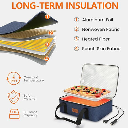 Food Warmer Electric Casserole Carrier - Lunch Bag for Adults for Car Truck, 12V/24V/110V, Thermos for hot Food for Potluck Cookouts Parties Picnic,Lasagna Lugger,Fits 9"x13" Baking Pan