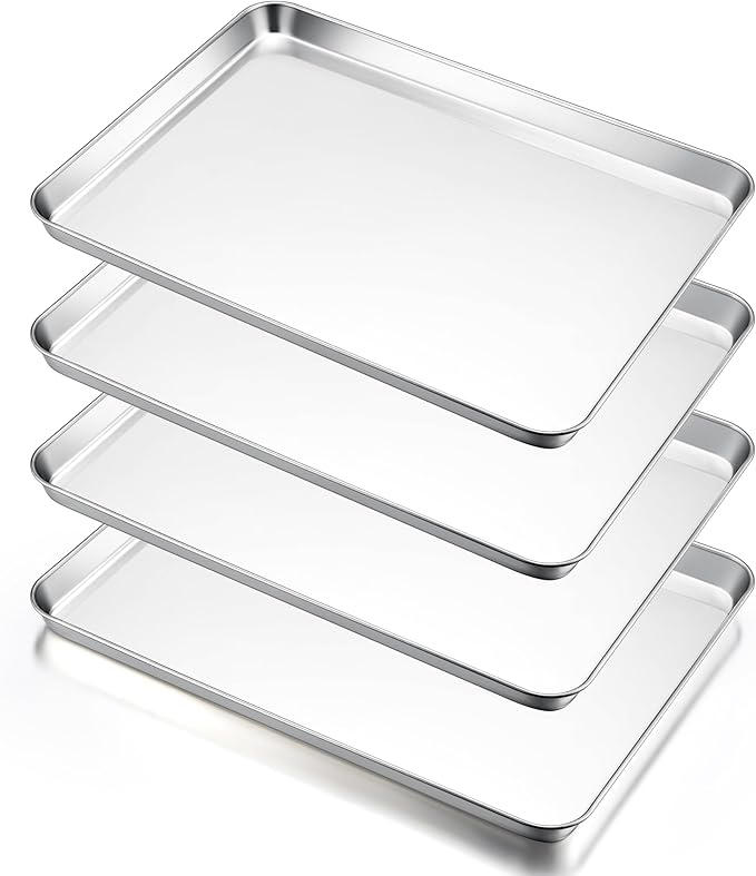 E-far Large Baking Sheets Set of 4, 20”x14” Stainless Steel Cookie Sheet Pans for Oven, Non Toxic Big Metal Baking Tray for Cake Cookies, Healthy & Rust Free, Mirror Finish & Dishwasher Safe by E-far