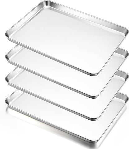 E-far Large Baking Sheets Set of 4, 20”x14” Stainless Steel Cookie Sheet Pans for Oven, Non Toxic Big Metal Baking Tray for Cake Cookies, Healthy & Rust Free, Mirror Finish & Dishwasher Safe by E-far