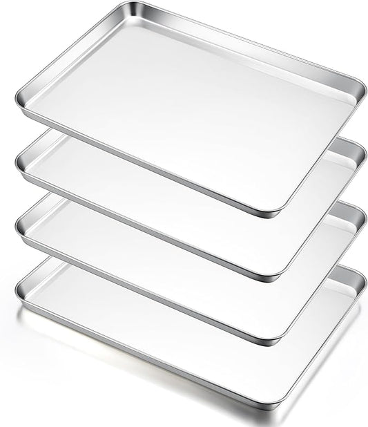 E-far Large Baking Sheets Set of 4, 20”x14” Stainless Steel Cookie Sheet Pans for Oven, Non Toxic Big Metal Baking Tray for Cake Cookies, Healthy & Rust Free, Mirror Finish & Dishwasher Safe by E-far