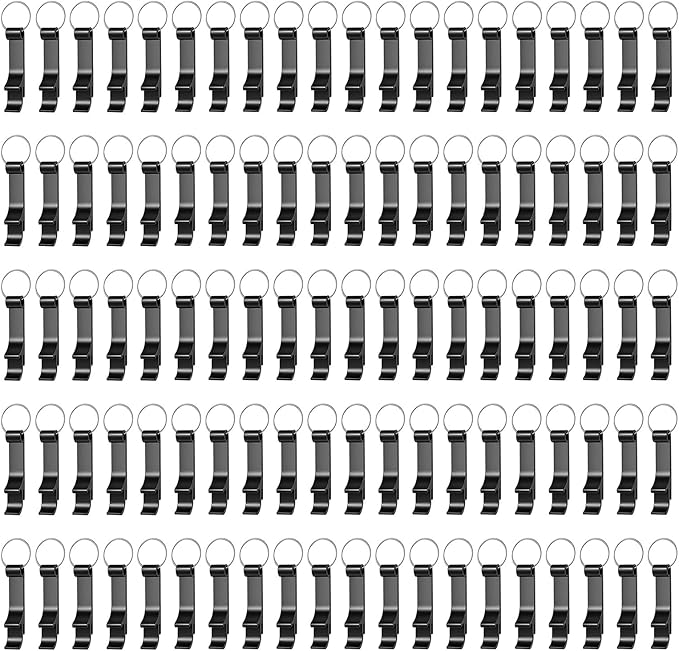 100 Pack Black Metal Bottle Opener Keychains, Tiny Beverage Opener Party Favor (Black, 100Pcs) by Yugada