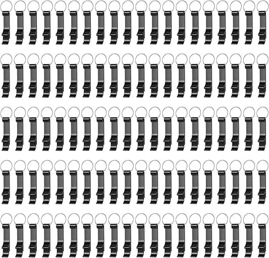 100 Pack Black Metal Bottle Opener Keychains, Tiny Beverage Opener Party Favor (Black, 100Pcs) by Yugada