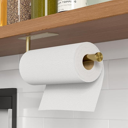 Paper Towel Holder Under Cabinet, Self-Adhesive,No Drilling, Stainless Steel, Wall-Mounted for Kitchen and Bathroom, Easy Install, Durable, Space-Saving, Ideal for Home, RV (Gold, 1 Pack) - Image 2