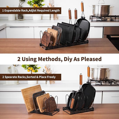 FrutPunch Pots and Pans Organizer,Rack for under Cabinet,Expandable Pot Lid Kitchen Cabinet Organizer Holder, with 10 Adjustable Partitions, Suitable for Kitchen Pan Organizers Inside Cabinet