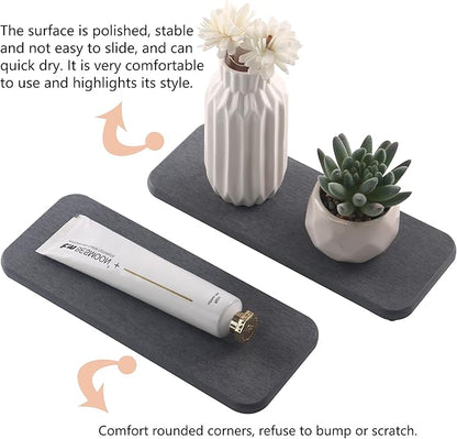 NiuYichee 2 Pcs Water Absorbing Stone Trays, Kitchen/Bathroom Sink Soap Dish, Diatomite Tray Used for Hand Soap & Cosmetic Bottles in The Modern Home, 3.54" W x 9" L, Dark Gray