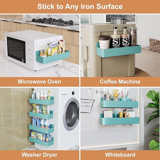 Mystozer Magnetic Spice Rack for Refrigerator, Kitchen Organizer and Storage Shelf, Blue (4 Pack)… - Image 6