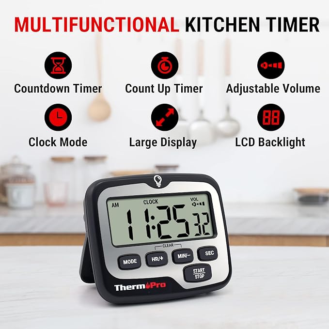 TempPro TM01(2 Pack) Kitchen Timers for Cooking with Count Up Countdown Timer, Digital Timer for Kids with Touch Backlit, Study Timers for Classroom Teacher Supplies (Previously ThermoPro) - Image 2