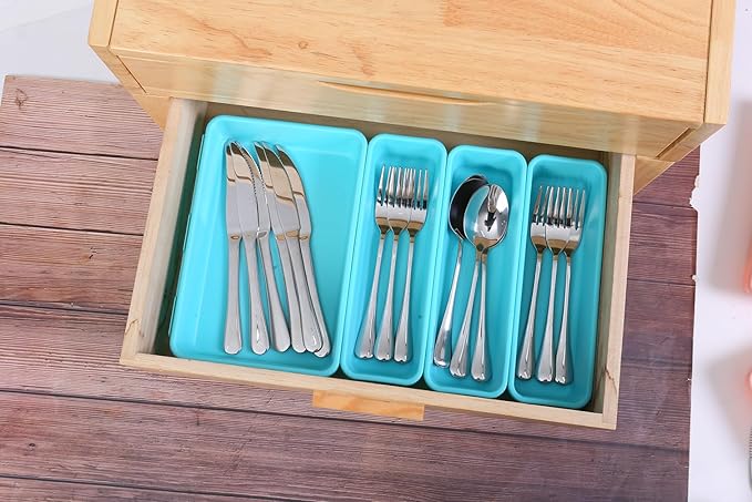 Kutesna 15 PCS Interlocking Desk Drawer Organizer Separator for Office,Bathroom,Kitchen,Makeup（Blue&Green） - Image 5