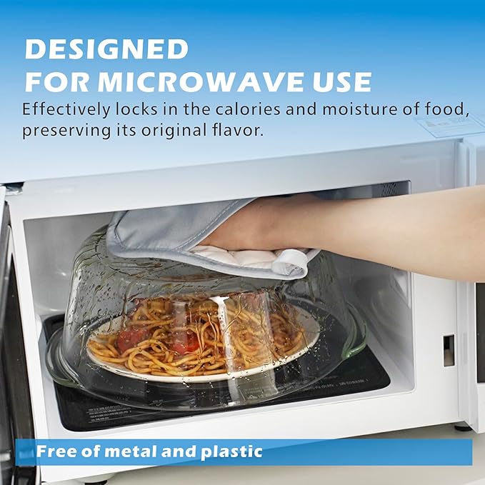 Tall Glass Microwave Splatter Cover for Food with Vent Hole 100% Food Safe 10in Plate Splatter Guard Lid with Silicone Knob BPA Free Cookware Serving Dish Cover Dishwasher Safe - Image 3