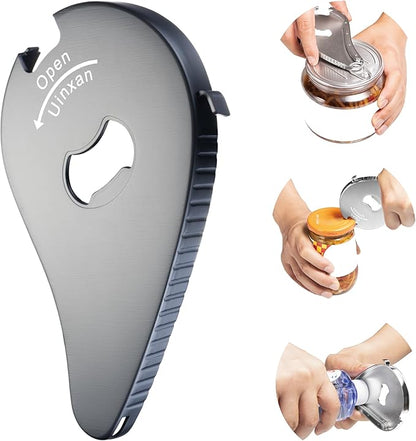 Uinxan Bottle Opener for Weak Hands & Seniors with Arthritis–5 in 1 for Vacuum Seals, Soda, Small Jar Lids(0.6"-2.7"), Beer Caps, Pull Tabs–Multifunction Portable Tool for Elderly/Women/Men (Black)