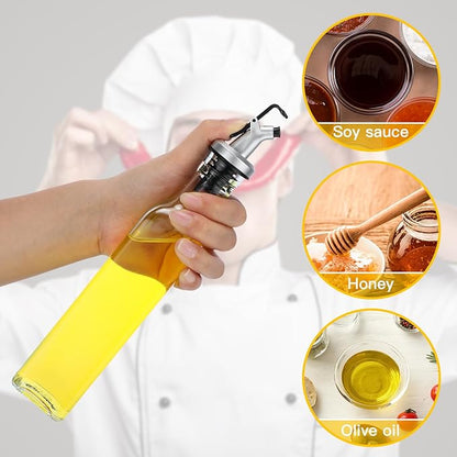 Hushee 12 Pcs Clear Glass Olive Oil Dispenser Bottles Sets Include 8oz Glass Bottle with Spout Oil Vinegar Cruet Container for Kitchen Stainless Steel Funnel Black Labels with White Pen(Silver) - Image 4