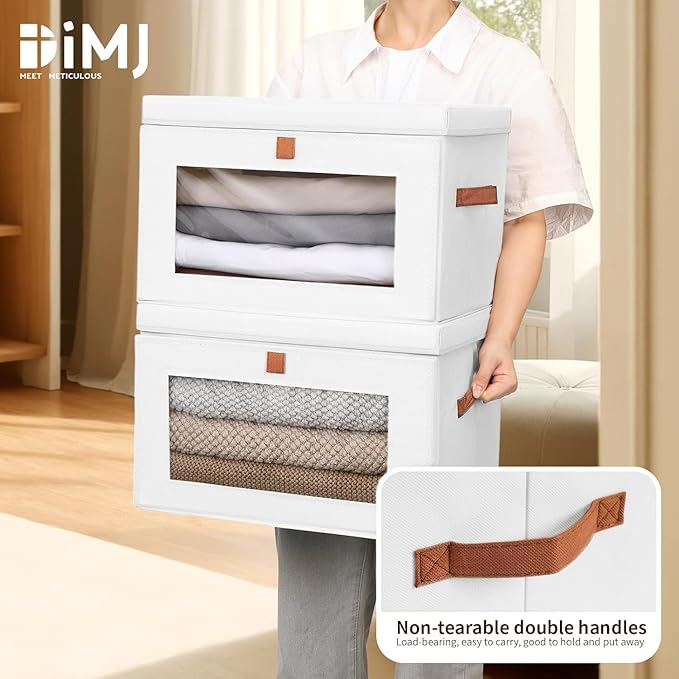 DIMJ Storage Bins with Lids - 8 Pack Large Fabric Closet Organizer with Window & Handles, Collapsible Decorative Storage Boxes for Shelves Under Bed, Books Clothes Blankets Sweaters Organization - Image 6