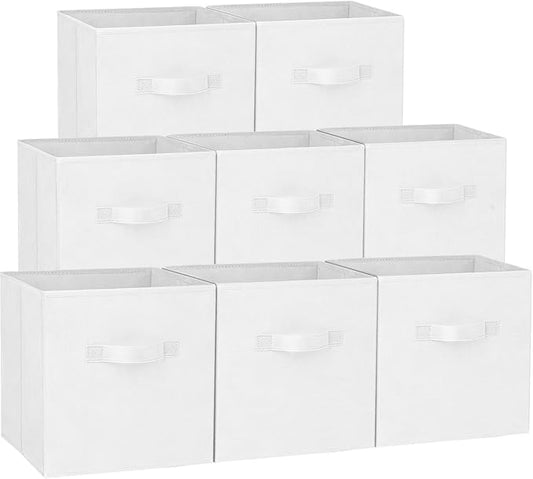 Criusia Storage Cubes - 13 Inch Heavy Duty Fabric Storage Bins for Shelves Closet Cube Organizer - 8 Pack Collapsible Cube Storage Bins Baskets for Clothes Blankets Toys - Nursery Organization (White) by Criusia