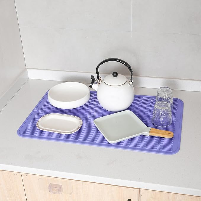 MicoYang Silicone Dish Drying Mat for Multiple Usage,Easy clean,Eco-friendly,Heat-resistant Silicone Mat for Kitchen Counter or Sink,Refrigerator or Drawer Liner Light Purple 3XL 28 inches x 18 inches - Image 6