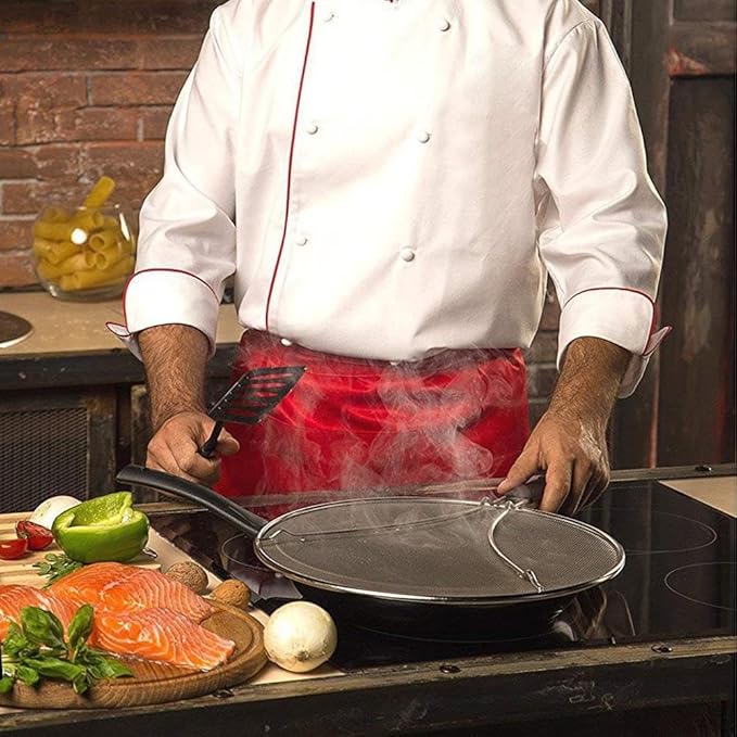 Grease Splatter Screen for Frying Pan 13 inch - Stops 99% of Hot Oil Splash - Protects Skin from Burns - Splatter Guard for Cooking - Iron Skillet Lid Keeps Kitchen Clean, includes Silicone Spatula - Image 7