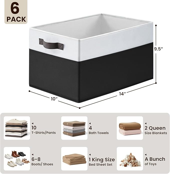 Criusia 6 Pack Closet Organizers and Storage Bins, Cute Dorm Room Essentials for Clothes Beddings Bags, Under Bed Storage Containers, Apartment Essentials Baskets for Organizing (14L*10W*9.5H) - Image 2