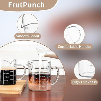 FrutPunch Glass Measuring Cup, Two-Pack (8OZ, 12OZ) with V-Shaped Mouth, Liquid Measuring Cups, Coffee Glass Measuring Cup with Handle, Suitable for Kitchen and Restaurant.