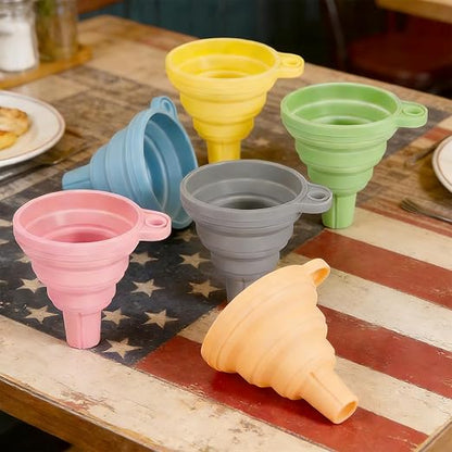 Douji 6PCS Silicone Collapsible Kitchen Funnel Set, Food Grade Silicone Funnels for Liquid Transfer Filling Water Bottle Kitchen Gadgets Accessories