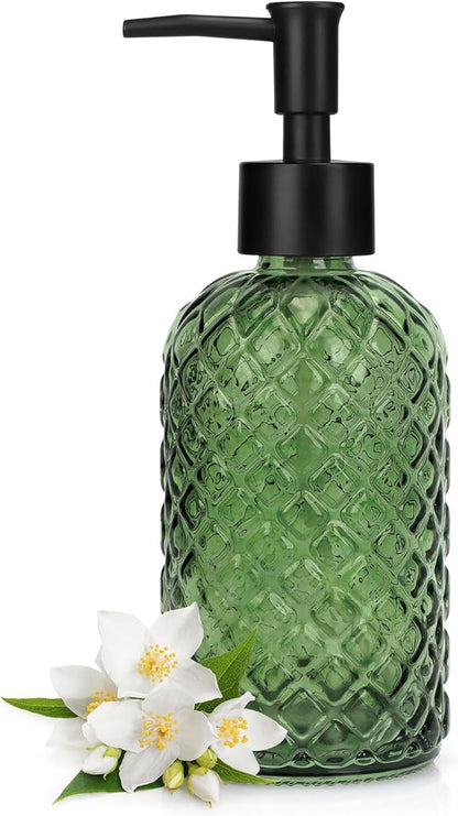 Topsky Gem Glass Soap Dispenser with Black Plastic Pump, 13oz Liquid Hand Soap Dispenser, Rustproof Pump for Kitchen & Bathroom, Great for Lotions, Essential Oil, Liquid Soaps-Army Green by HomeandKitchenNO1