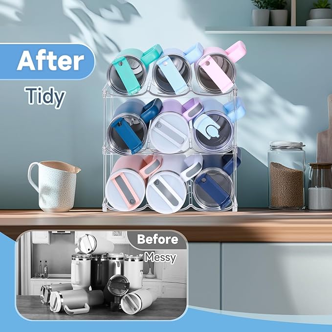 Stackable Water Bottle Organizer for Stanley 40 oz Tumbler, Water Bottle Holder for Cabinet, Pantry Kitchen Organizers and Storage for Stanley Cup Accessories, Tumbler Organizer and Wine Rack, 3Pack - Image 3