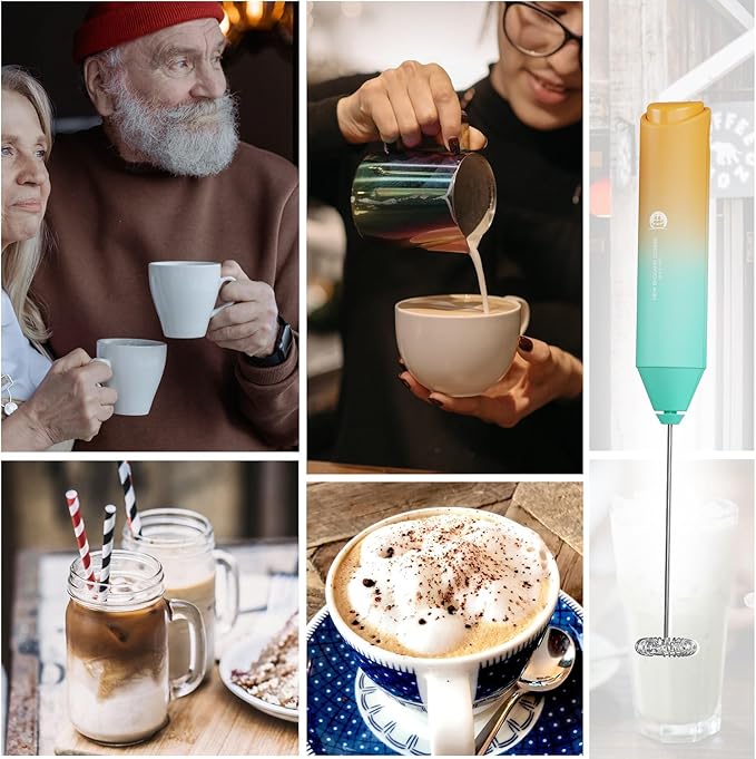 Powerful Milk Frother Handheld Foam Maker, Mini Whisk Drink Mixer for Coffee, Cappuccino, Latte, Matcha, Hot Chocolate, No Stand, Meadow - Image 5