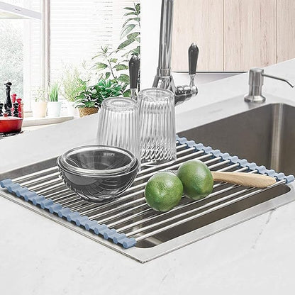 Seropy Roll Up Dish Drying Rack Over Sink Over The Sink Dish Drying Rack Kitchen Dish Drainer, Folding Dish Rack for Kitchen Sink Counter Stainless Steel Mat Foldable Dish Dryer Racks 17.5" x 13.7" - Image 2