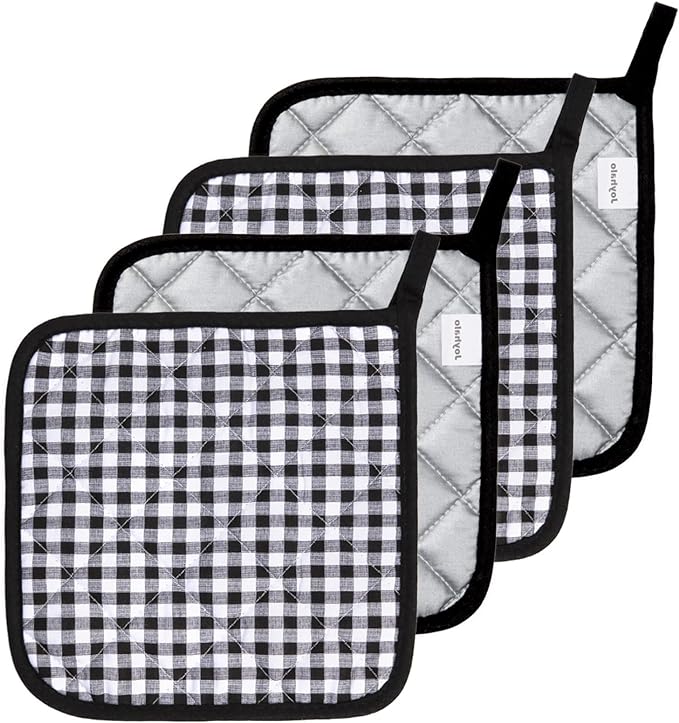 Joyhalo 4 Pack Pot Holders for Kitchen,Cotton Oven Holder with Great Heat Resistance,Non Slip Hot Pads for Kitchen Clearance,Black Buffalo Plaid by Joyhalo