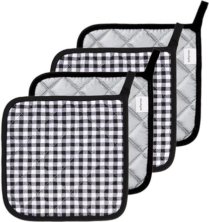 Joyhalo 4 Pack Pot Holders for Kitchen,Cotton Oven Holder with Great Heat Resistance,Non Slip Hot Pads for Kitchen Clearance,Black Buffalo Plaid by Joyhalo