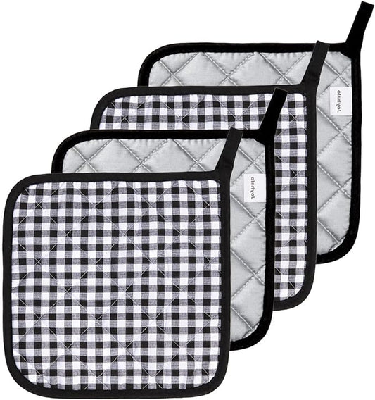 Joyhalo 4 Pack Pot Holders for Kitchen,Cotton Oven Holder with Great Heat Resistance,Non Slip Hot Pads for Kitchen Clearance,Black Buffalo Plaid by Joyhalo