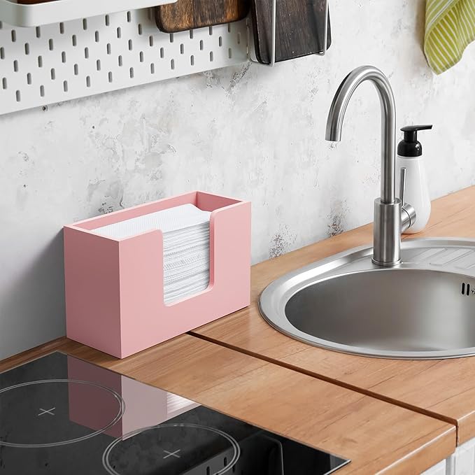 Paper Towel Dispenser Countertop, Wooden Bathroom Paper Towel Holder, Pink Napkin Holder for Kitchen, Countertop Multifold C-Fold, Z-Fold, Trifold Paper Hand Towel Dispenser for Bathroom Toilet - Image 6