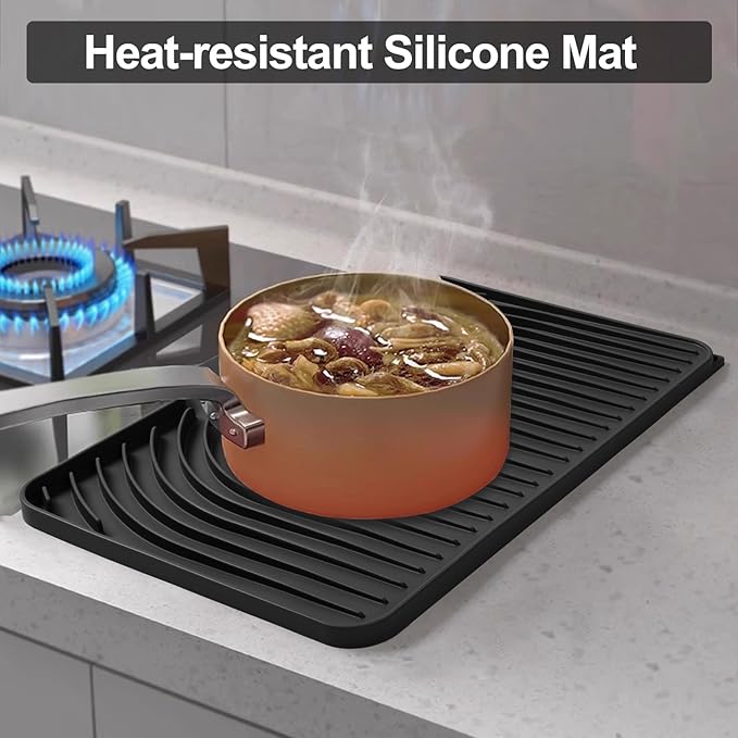 Dish Drying Mat for Kitchen Counter, with Built-in Drain Lip, Food-Grade Silicone, Easy Clean Pad for Countertop Protection, Multi-Functional Use (18x11.8, Black) - Image 9