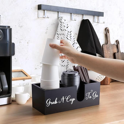 ALELION Coffee Cup Holder for Countertop - Wood Coffee Bar Accessories and Organizer - Coffe Station Organizer for Cup Lid Stirrers Pod - Image 3