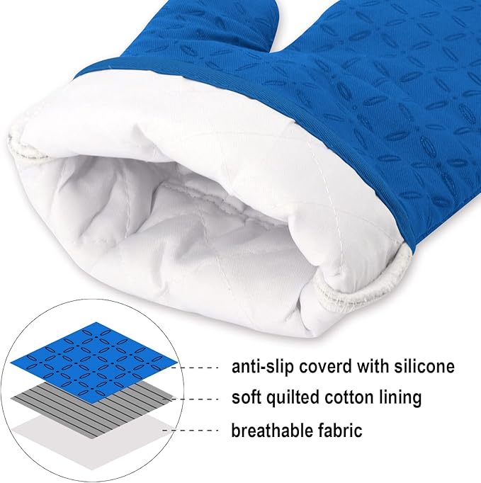 KEGOUU Oven Mitts and Pot Holders 6pcs Set, Kitchen Oven Glove High Heat Resistant 500 Degree Extra Long Oven Mitts and Potholder with Non-Slip Silicone Surface for Cooking (Royal Blue) - Image 3