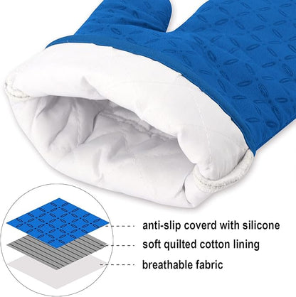 KEGOUU Oven Mitts and Pot Holders 6pcs Set, Kitchen Oven Glove High Heat Resistant 500 Degree Extra Long Oven Mitts and Potholder with Non-Slip Silicone Surface for Cooking (Royal Blue) - Image 3