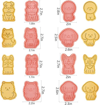 Dog Cookie Cutters Set, 8 Pcs Puppy Cookie Cutter with Plunger Stamps, Cute Cookie Cutters for DIY Biscuit Dog Snacks Cheese Baking