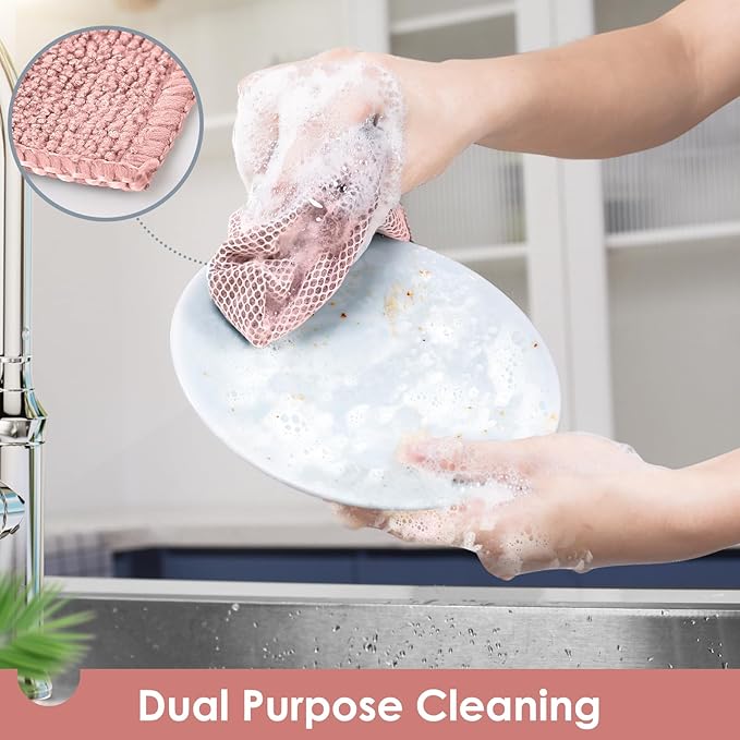 Oven Mitts and Pot Holders Set with Dishcloths, 500 Degree Heat Resistant Oven Gloves and Hot Pads, Premium Soft Cotton Kitchen Mittens and Dish Cloth Sets-Pink - Image 6