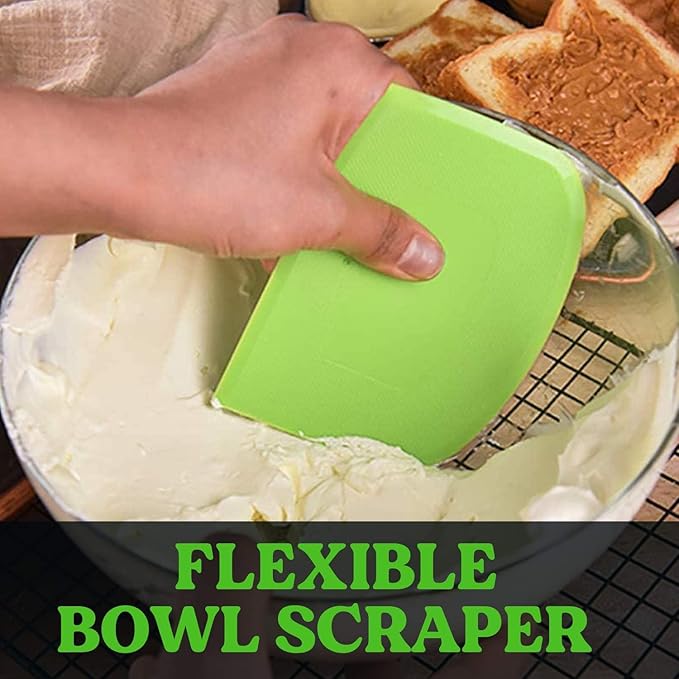 SURDOCA Dough Scraper Bench Scraper - 3P 11.8x7.3" Plastic Flexible Bowl Scraper, Sharp Edge & Angles Cake Scraper. Non-Slip Bakeware Decorating Tools Sculpting & Modeling Tools - Pink+White+Green - Image 6