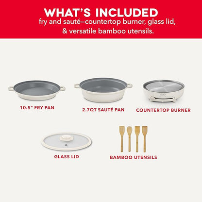 Dash Stacks Stacking Cookware Set with Electric Burner - Features CleanCoating™ Ceramic Nonstick Coating - Versatile, Nestable Pieces - Convenient Storage - Cream, 8-Piece