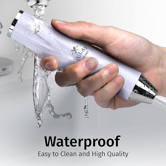 Zulay Kitchen Rechargeable Milk Frother Handheld Lux - Powerful 2-Speed Motor, Waterproof, 2000mAh Battery - Drink Mixer for Latte, Cappuccino, Matcha & Protein Powder - White Marble - Image 6