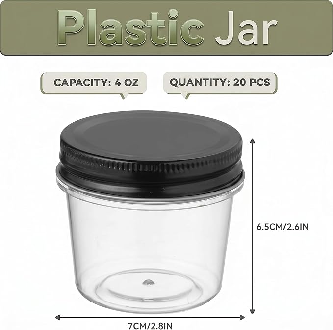 novelinks 4 oz Small Plastic Jars with Lids, 20 Pack Mini Plastic Mason Jars with Lids 4oz, Craft Storage Containers & Canning Jars & Small Spice Jars for Kitchen Organization (20 Pack,Black) - Image 2