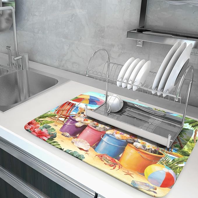 Lovely Cat Dish Drying Mat for Kitchen Counter Holiday Beach Absorbent Coffee Bar Mat 18 X 24 In - Image 5
