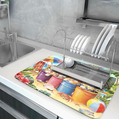 Lovely Cat Dish Drying Mat for Kitchen Counter Holiday Beach Absorbent Coffee Bar Mat 18 X 24 In - Image 5