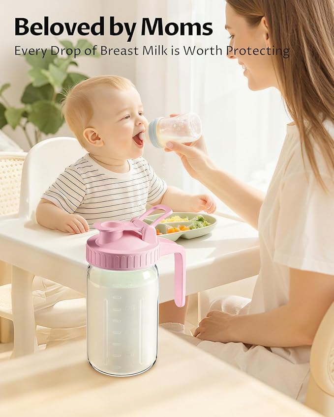 32oz Breast Milk Pitcher with Lid - Airtight Leakproof Glass Storage with Flip Cap & Pour Spout, Wide Mouth 1 Quart Breastmilk Storage Container Breastfeeding Essentials for Breastmilk, Formula, Milk - Image 7