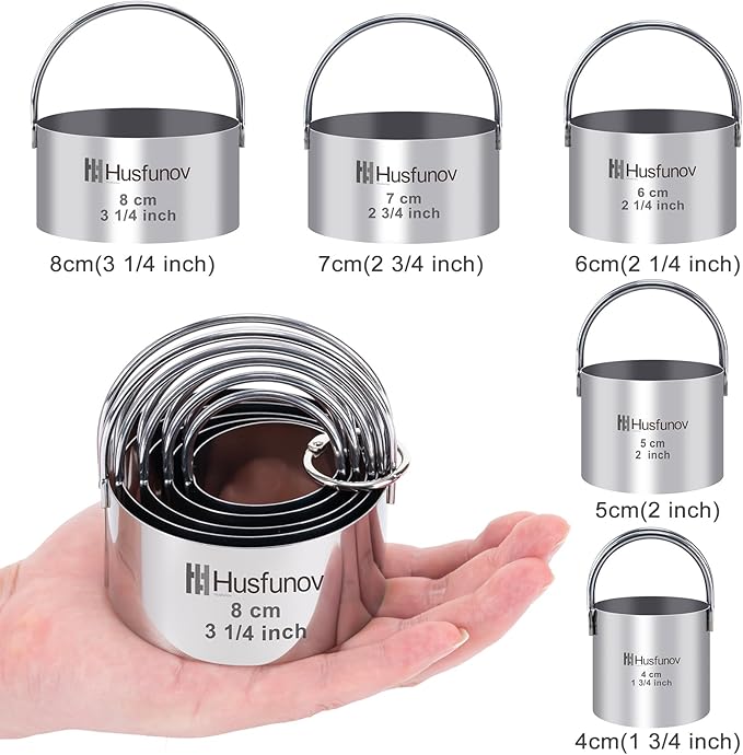 Biscuit Cutter Set Round Cookie Cutters with Handle 5 Pieces Stainless Steel Circle Professional Baking Dough Tools for Cake - Image 2