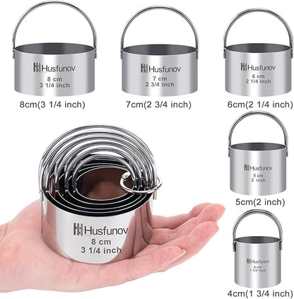 Biscuit Cutter Set Round Cookie Cutters with Handle 5 Pieces Stainless Steel Circle Professional Baking Dough Tools for Cake - Image 2